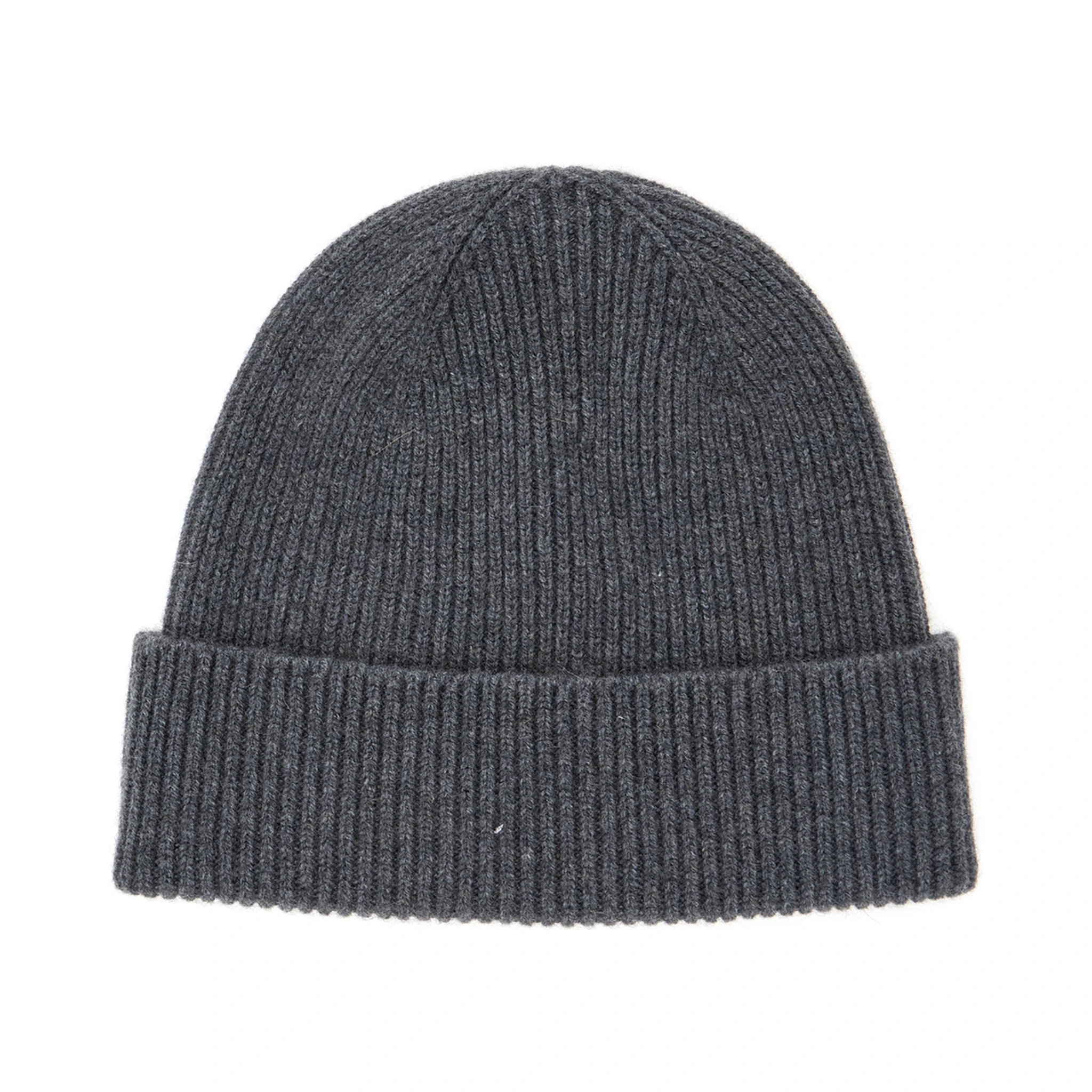 Grey Beanie with Logo Patch on the Front in Wool Man