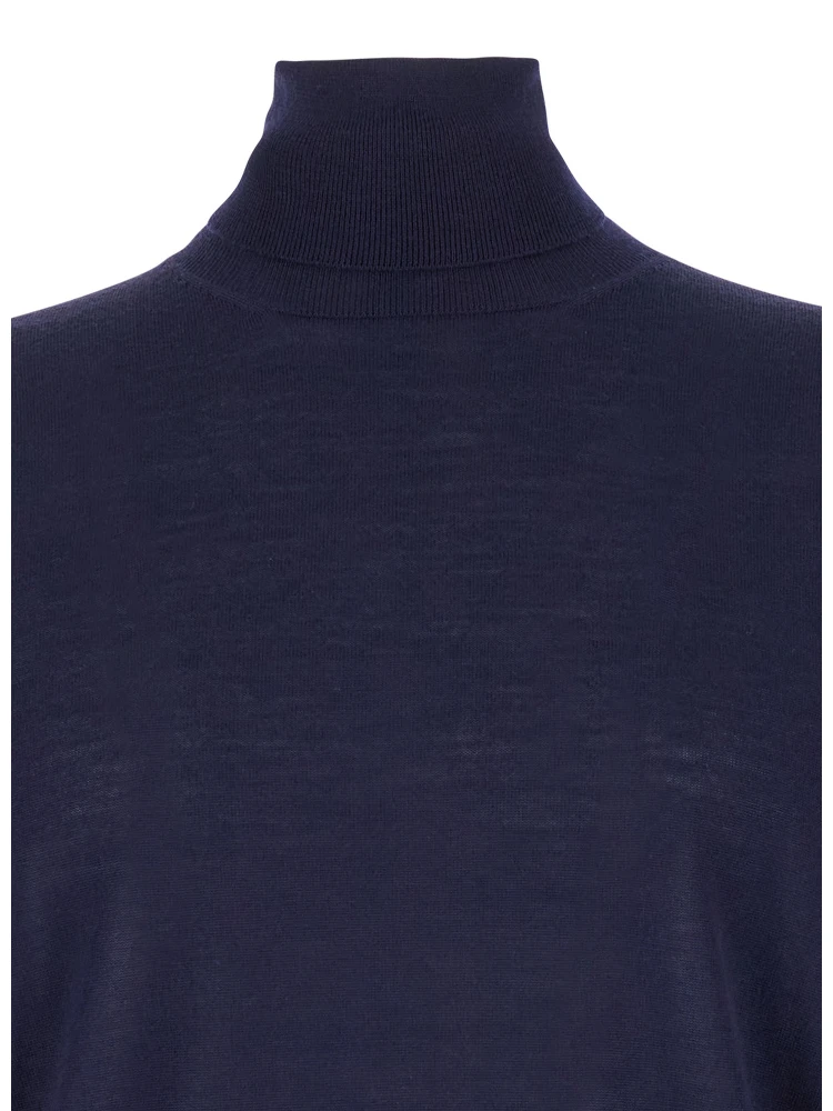 Navy Blue Turtleneck Pull with Rib Trim in Wool Man Gaudenzi alternative