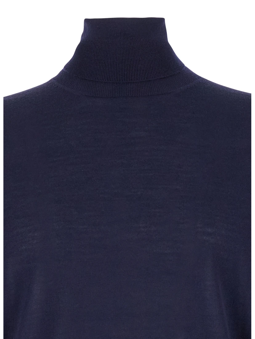 كنزة صوفية زرقاء داكنة برقبة عالية وحواف مضلعة من تصميم غاودنزي للرجال