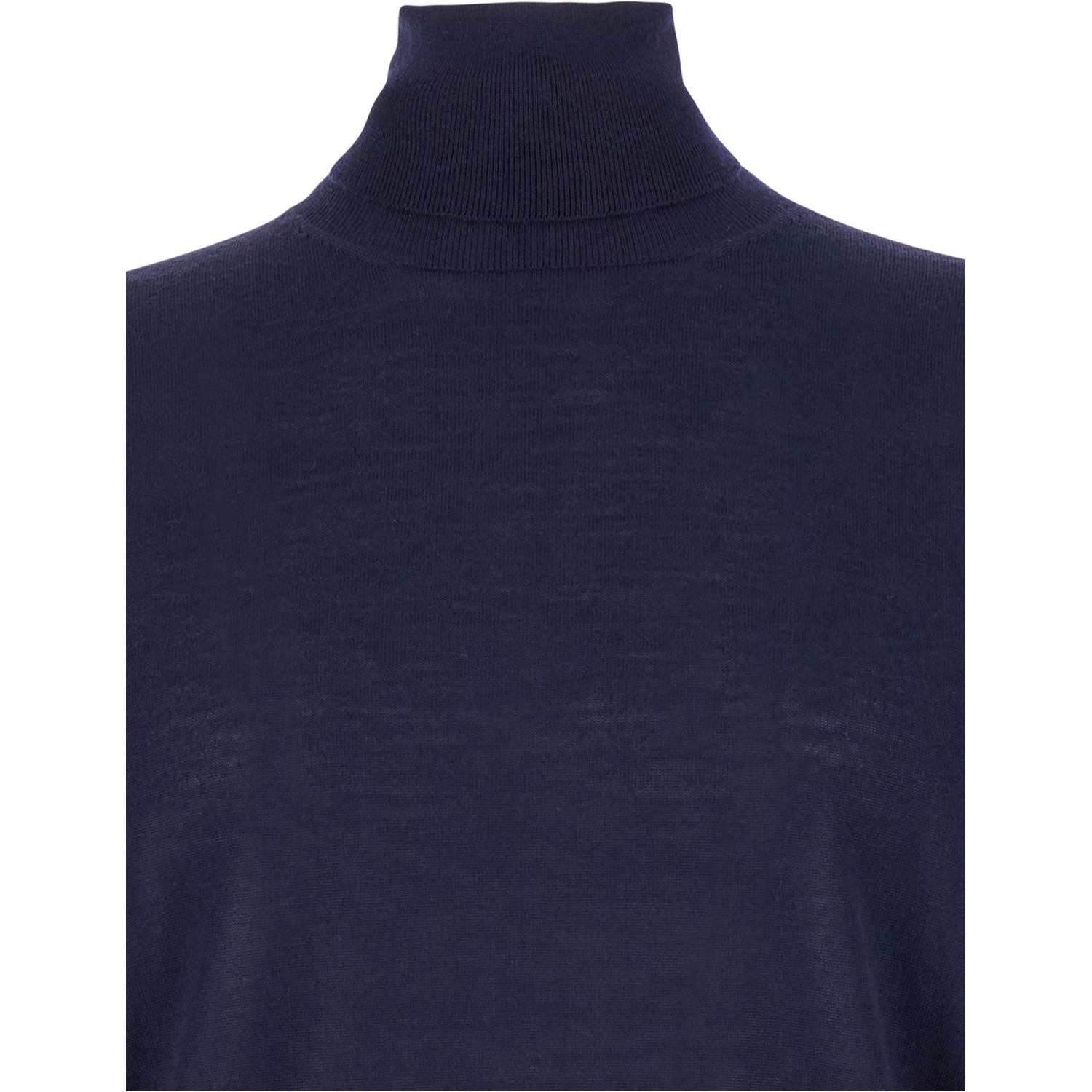 Navy Blue Turtleneck Pull with Rib Trim in Wool Man Gaudenzi