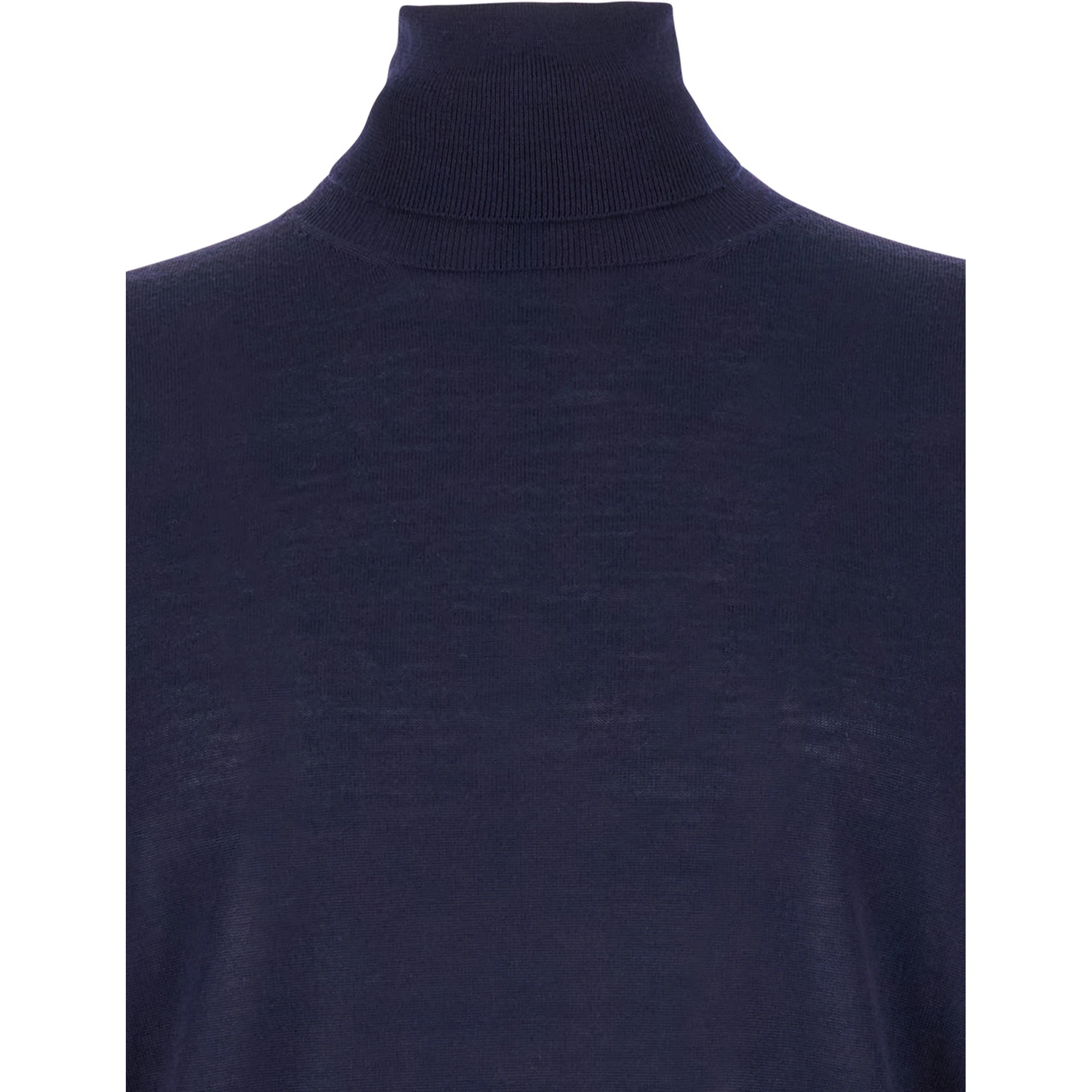 كنزة صوفية زرقاء داكنة برقبة عالية وحواف مضلعة من تصميم غاودنزي للرجال