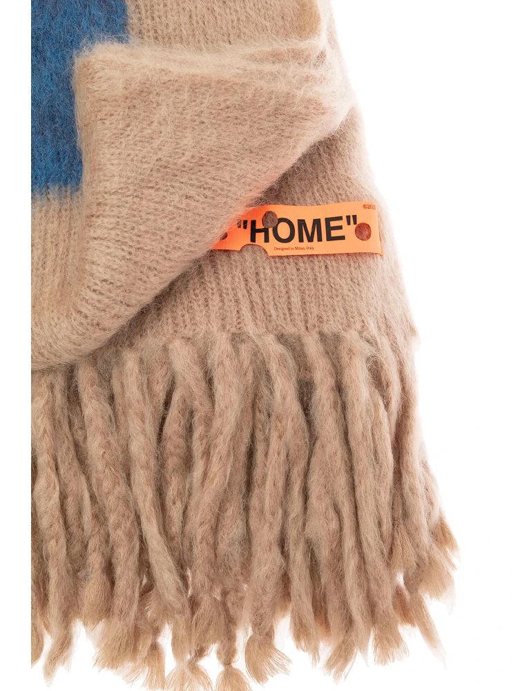 Beige Mohair Blanket with Arrow print Off White Home alternative