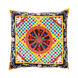 Multicolor Small Cushion with Carretto Foulard Print in Duchesse Cotton Dolce & Gabbana