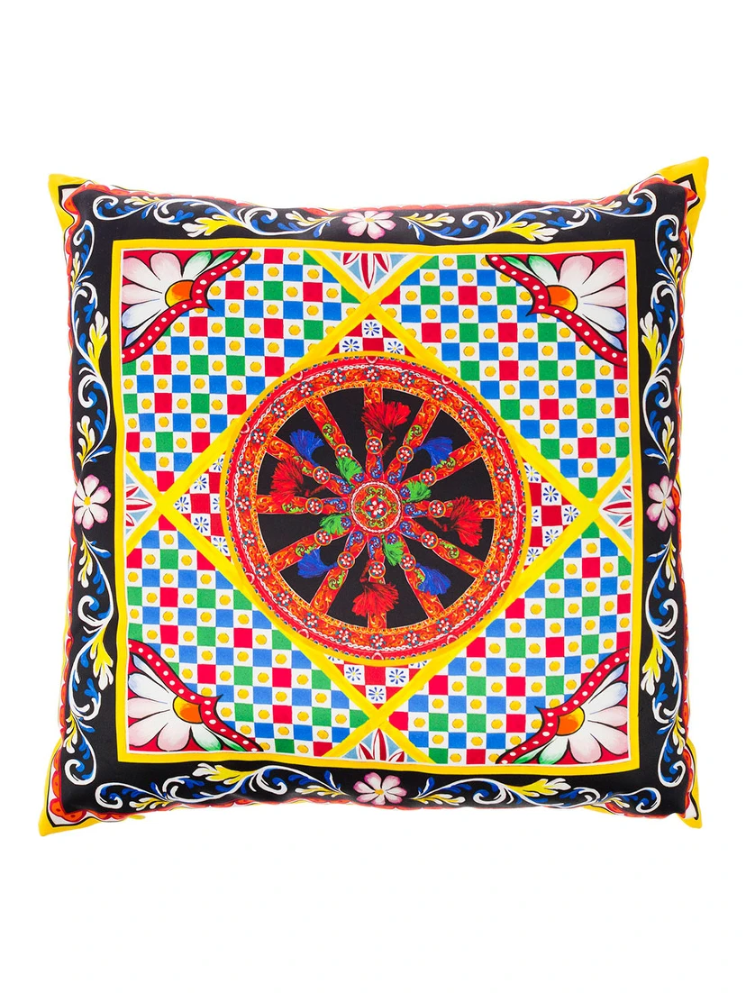 Multicolor Small Cushion with Carretto Foulard Print in Duchesse Cotton Dolce & Gabbana