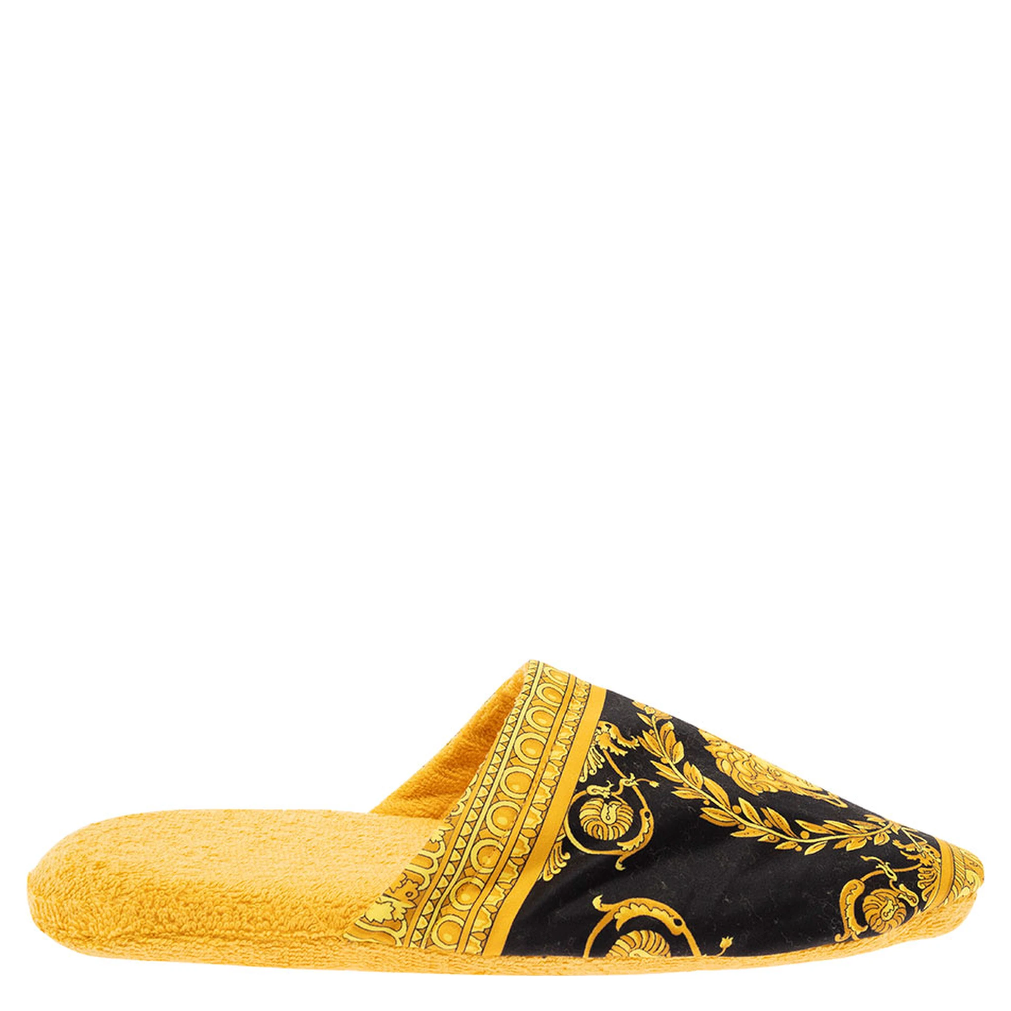 Ciabatte da Casa Nere e Oro in Cotone e Spugna con Stampa Barocca