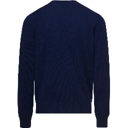 Blue Crewneck Sweater with Long Sleeves in Cashmere Man Gaudenzi
