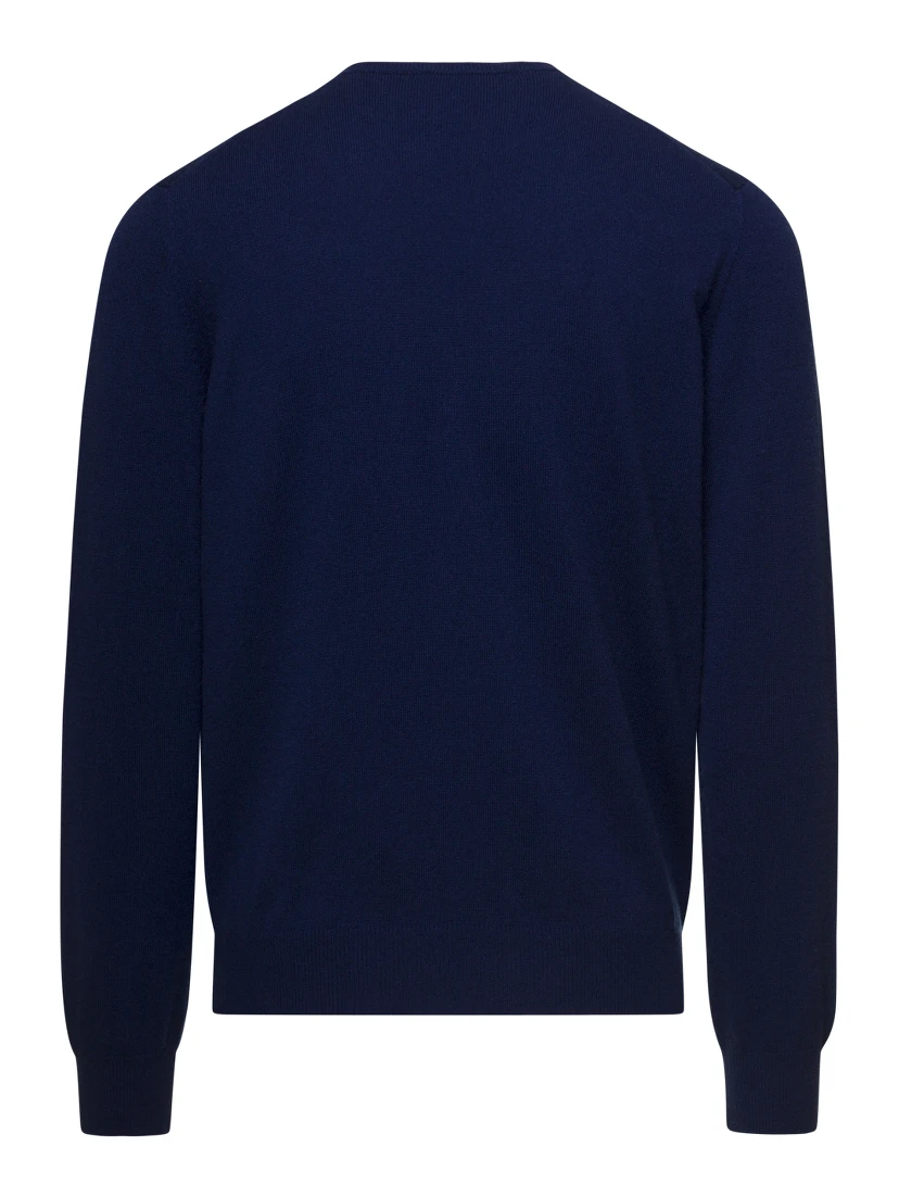 Blue Crewneck Sweater with Long Sleeves in Cashmere Man Gaudenzi