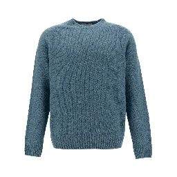 Light Blue Crewneck Sweater with Ribbed Trims in Alpaca and Wool Man