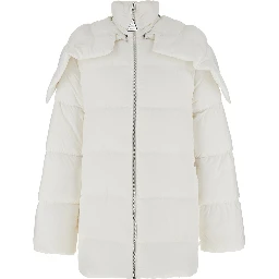 Cyclopic White Down Jacket with Removable Hood and Logo Patch in Tech Fabric Man
