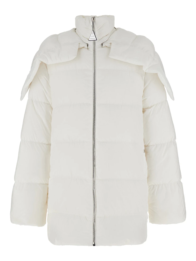 Cyclopic White Down Jacket with Removable Hood and Logo Patch in Tech Fabric Man