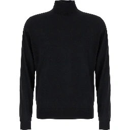 Black Turtleneck Sweater in Merino Wool and Silk Blend Man