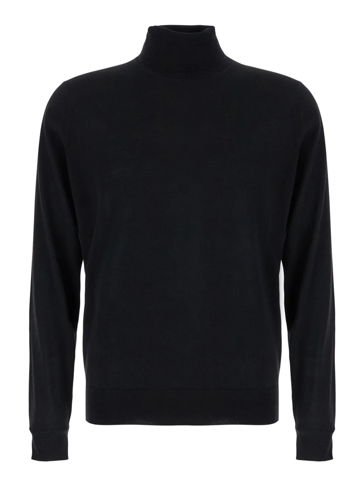 Black Turtleneck Sweater in Merino Wool and Silk Blend Man