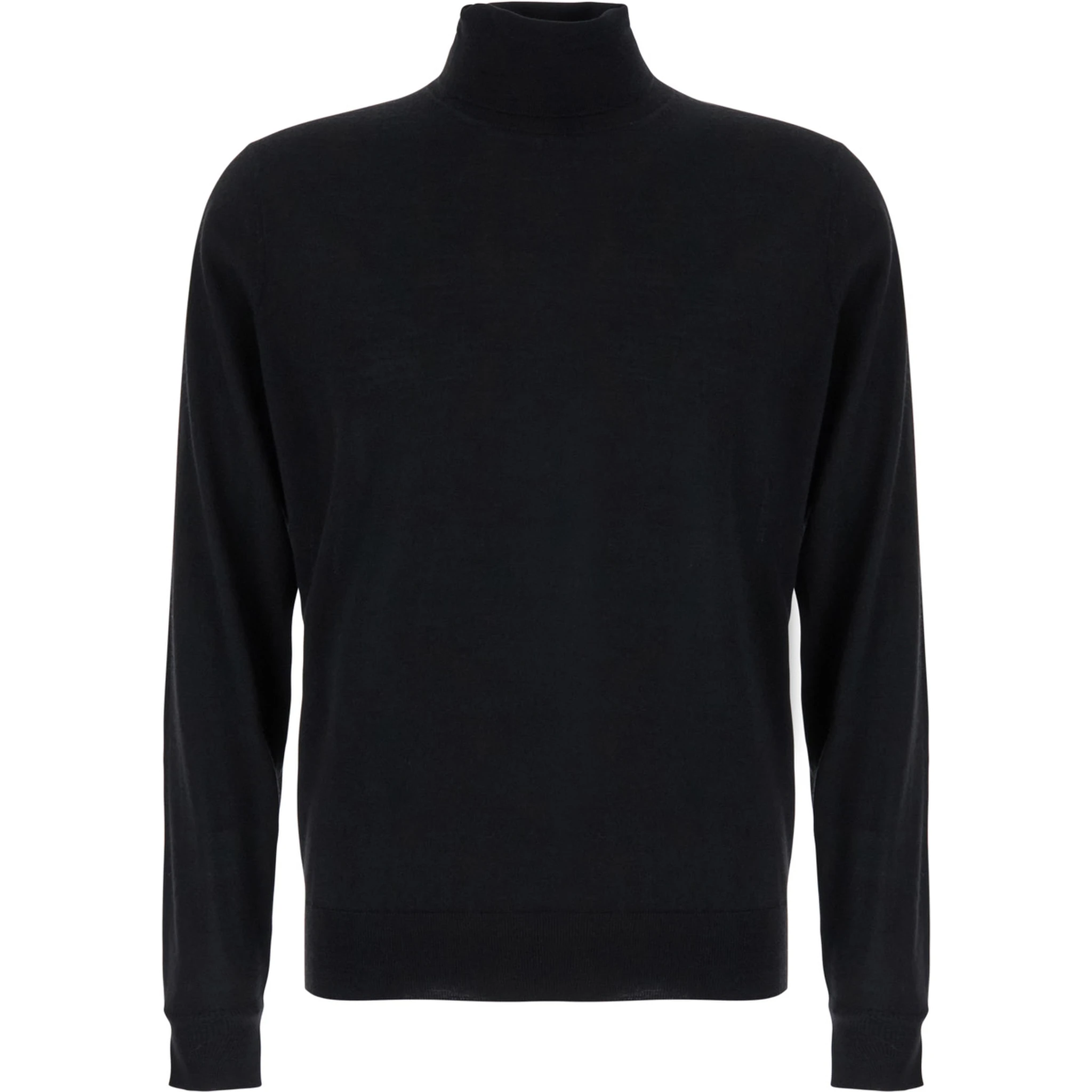 Black Turtleneck Sweater in Merino Wool and Silk Blend Man