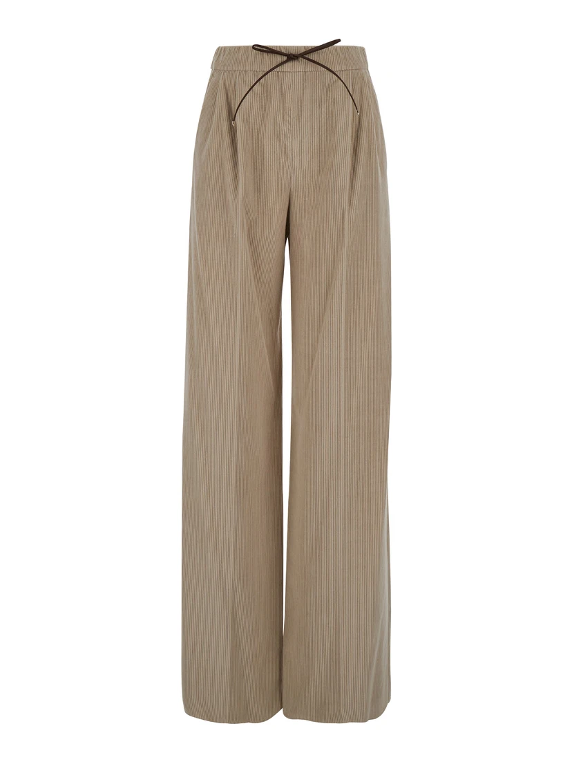 Lerici Beige Palazzo Pants with Drawstring in Corduroy Woman
