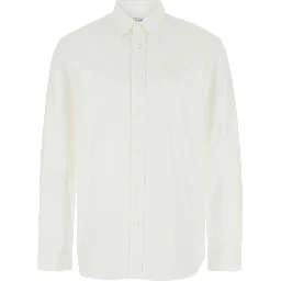 White Shirt with Classic Collar and Embroidered Logo on the Front in Cotton Man