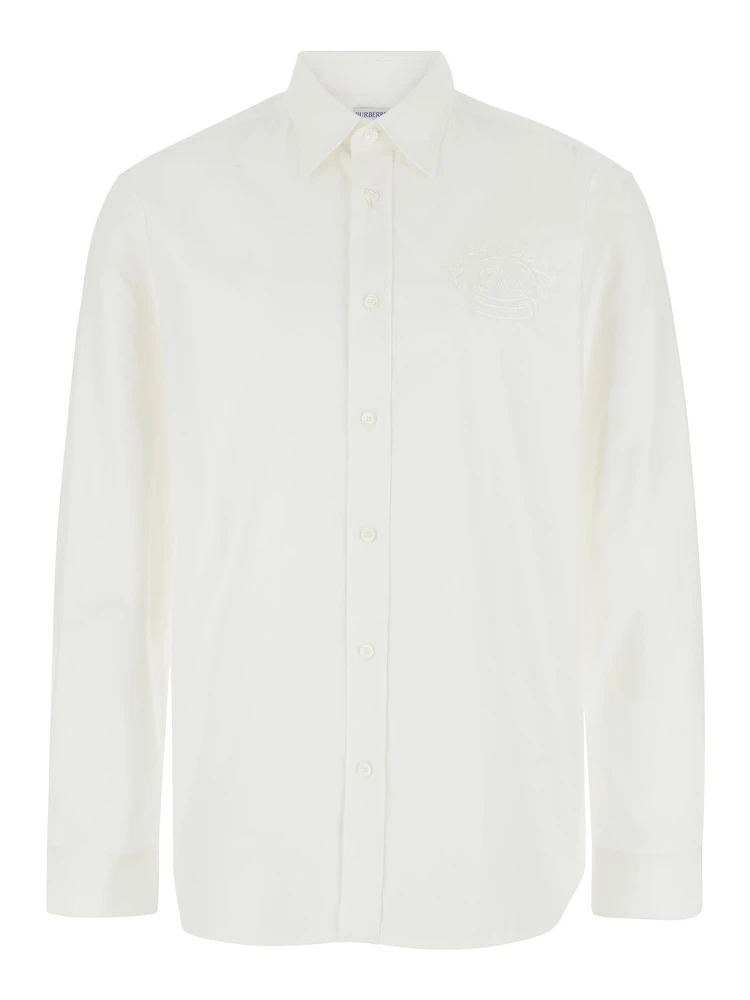 White Shirt with Classic Collar and Embroidered Logo on the Front in Cotton Man