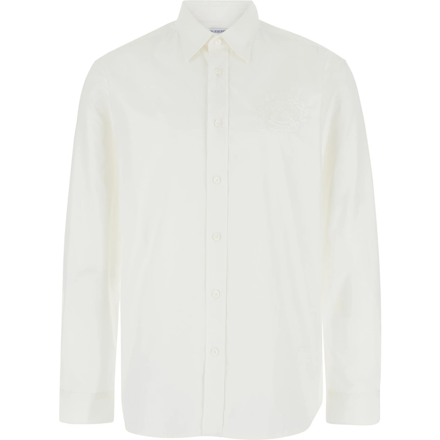 White Shirt with Classic Collar and Embroidered Logo on the Front in Cotton Man