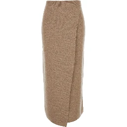 Umbria Long Beige Skirt with Front Slit in Wool and Cashmere Woman