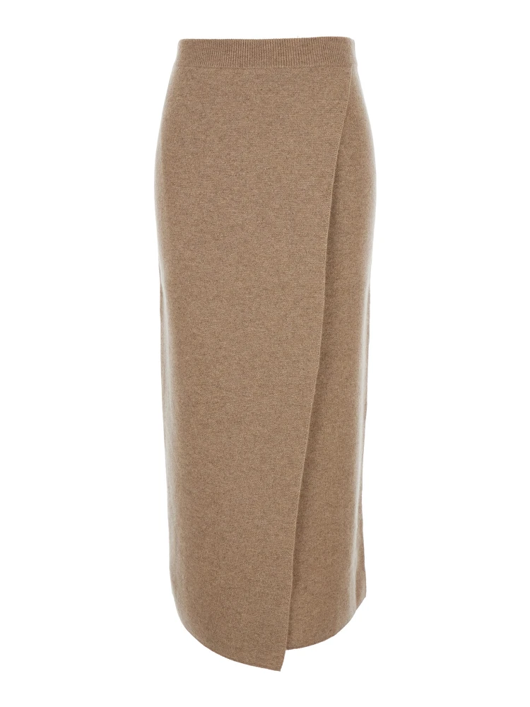Umbria Long Beige Skirt with Front Slit in Wool and Cashmere Woman