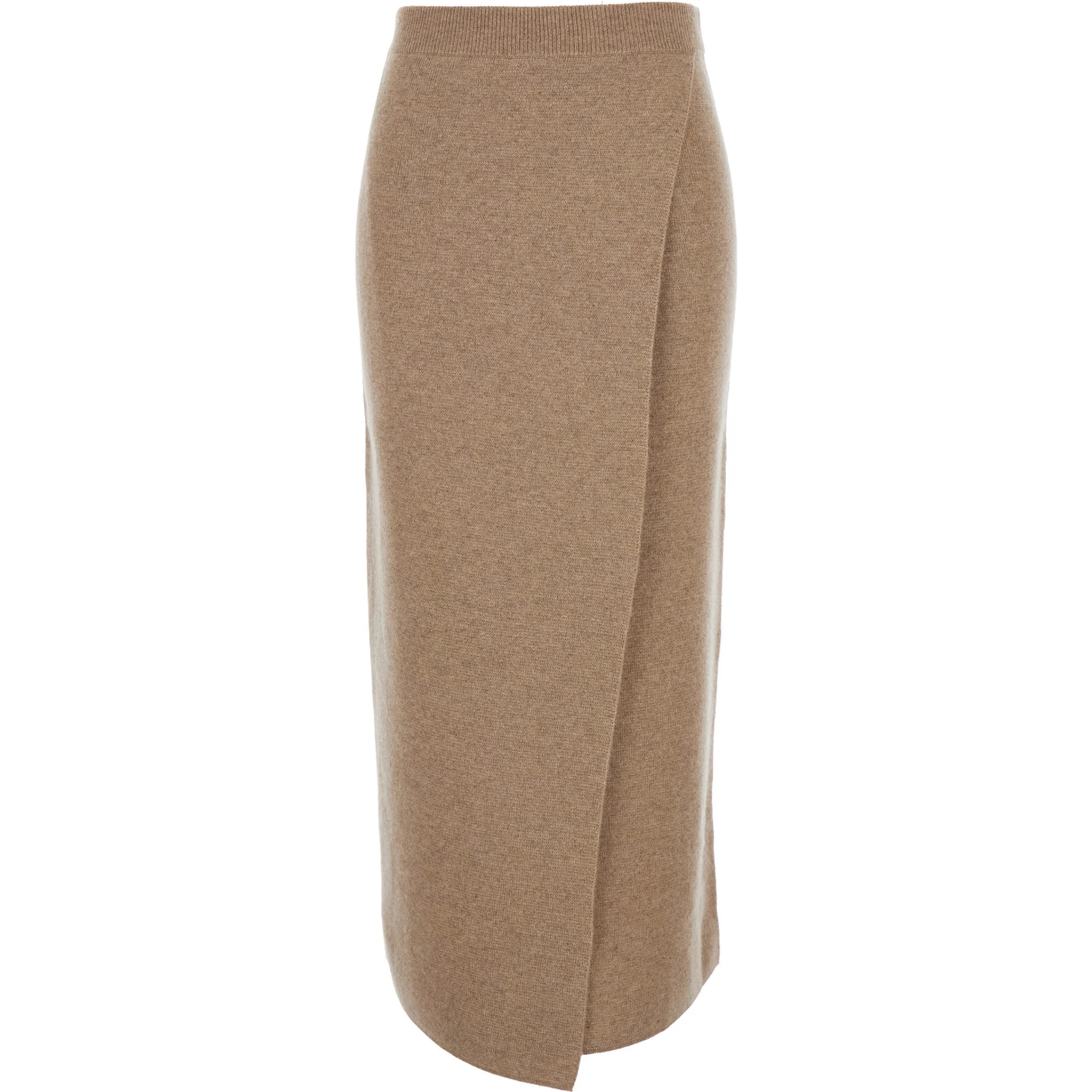 Umbria Long Beige Skirt with Front Slit in Wool and Cashmere Woman