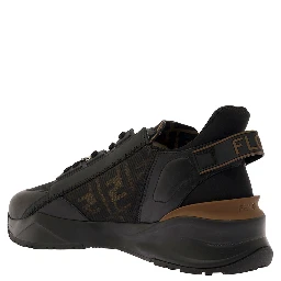 Fendi Flow Black Low Top Sneakers with Diagonal F Detail in Leather Man