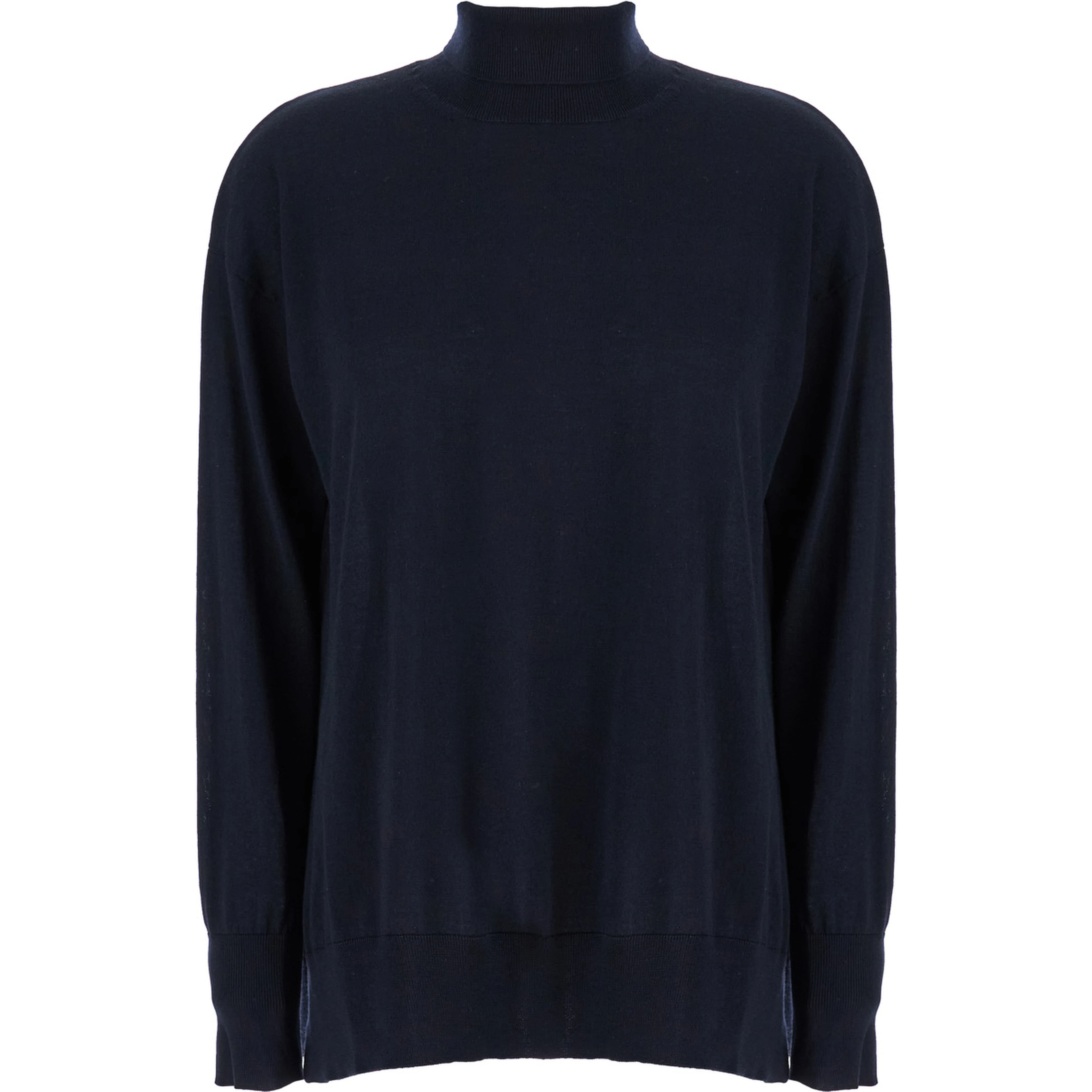 Blue High Neck Sweater in Wool Woman