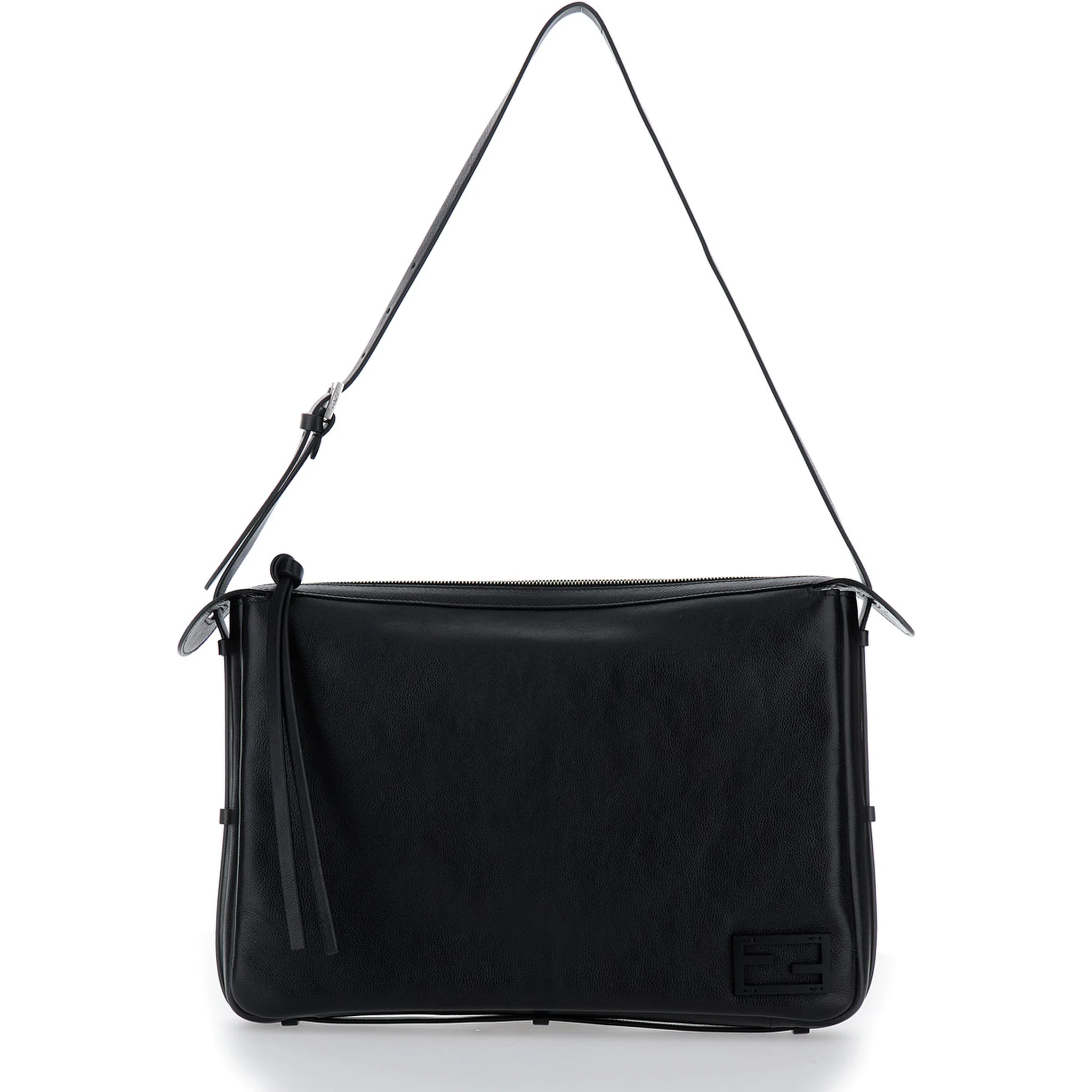 Simply Fendi Large Black Shoulder Bag with FF Detail in Leather Woman