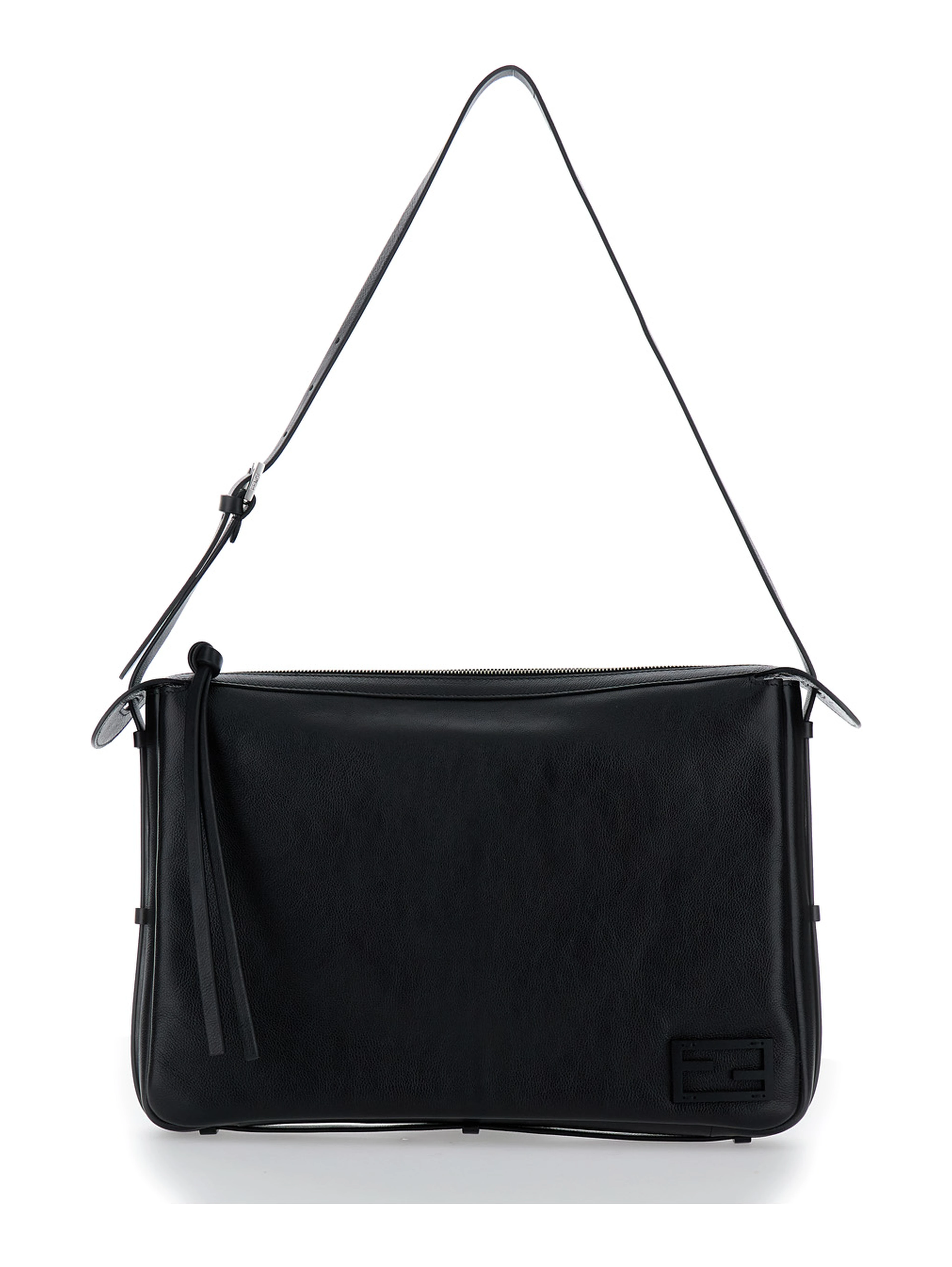 Simply Fendi Large Black Shoulder Bag with FF Detail in Leather Woman