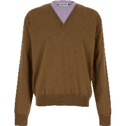 Brown and Lillac Double-neck Sweater in Wool Man