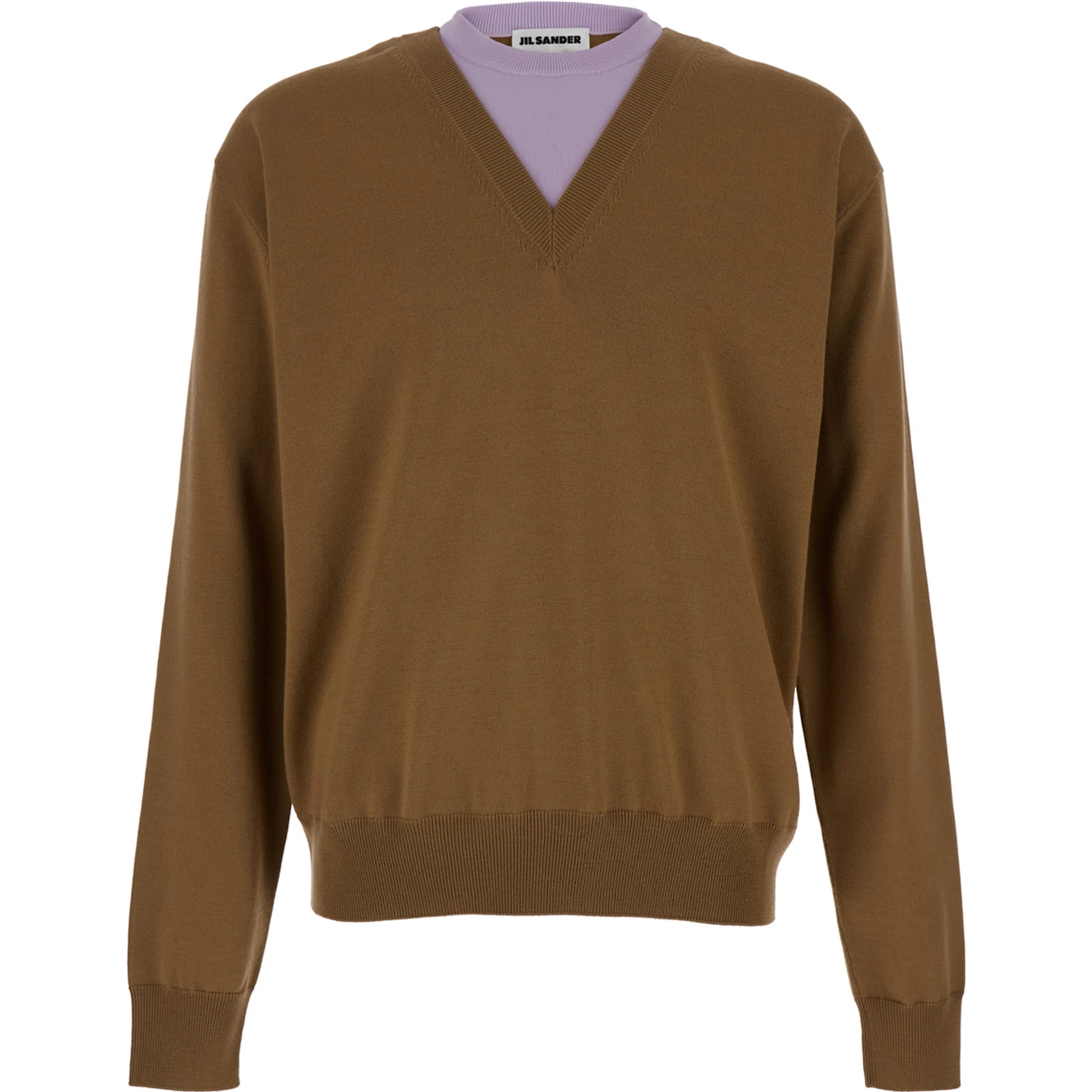 Brown and Lillac Double-neck Sweater in Wool Man