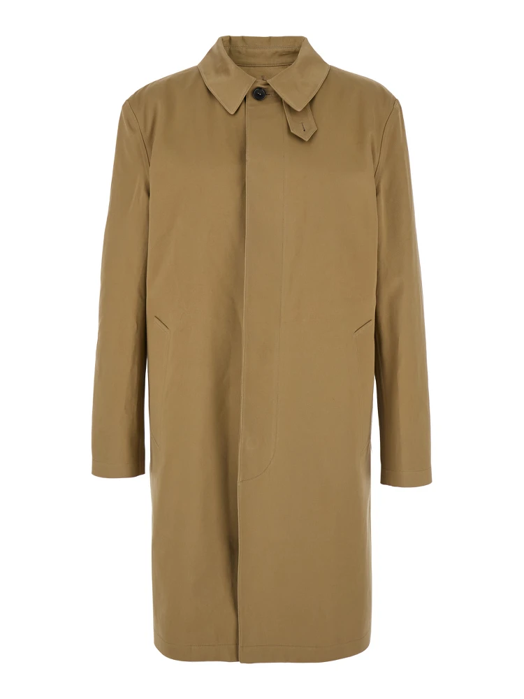 Beige Trench with Hidden Button Closure in Cotton Man