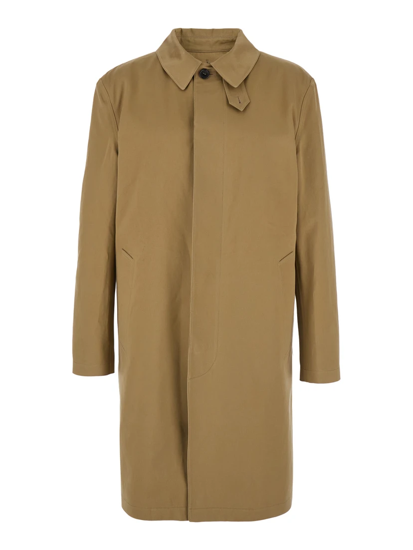Beige Trench with Hidden Button Closure in Cotton Man