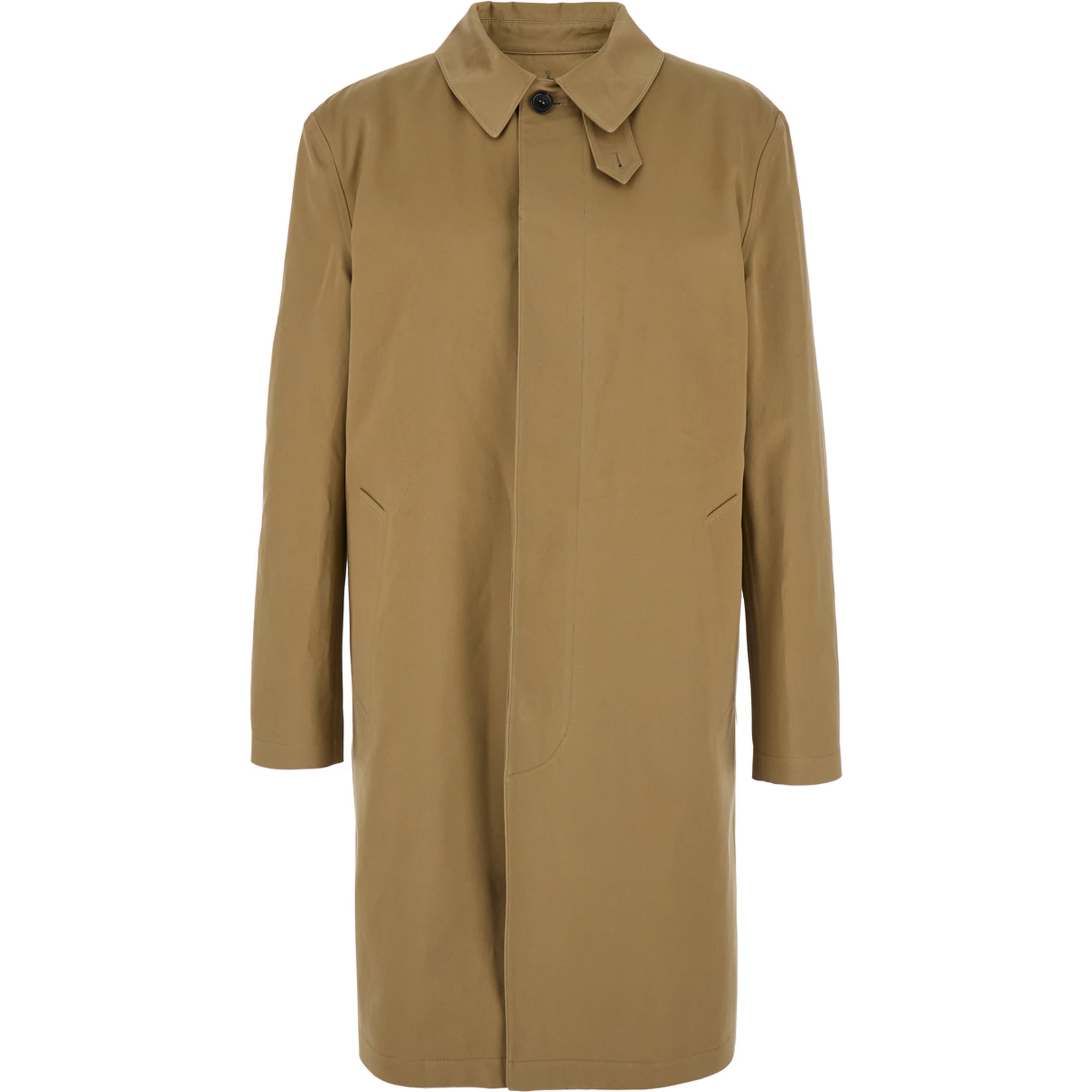 Beige Trench with Hidden Button Closure in Cotton Man