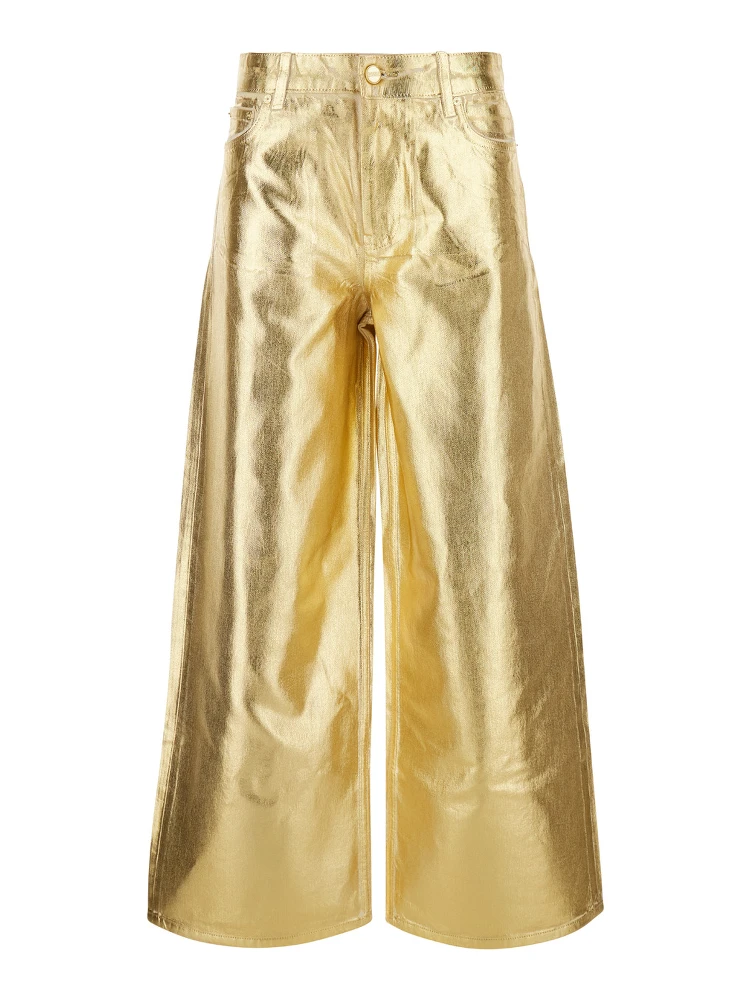 Gold Five Pockets Wide Jeans in Laminated Fabric Woman