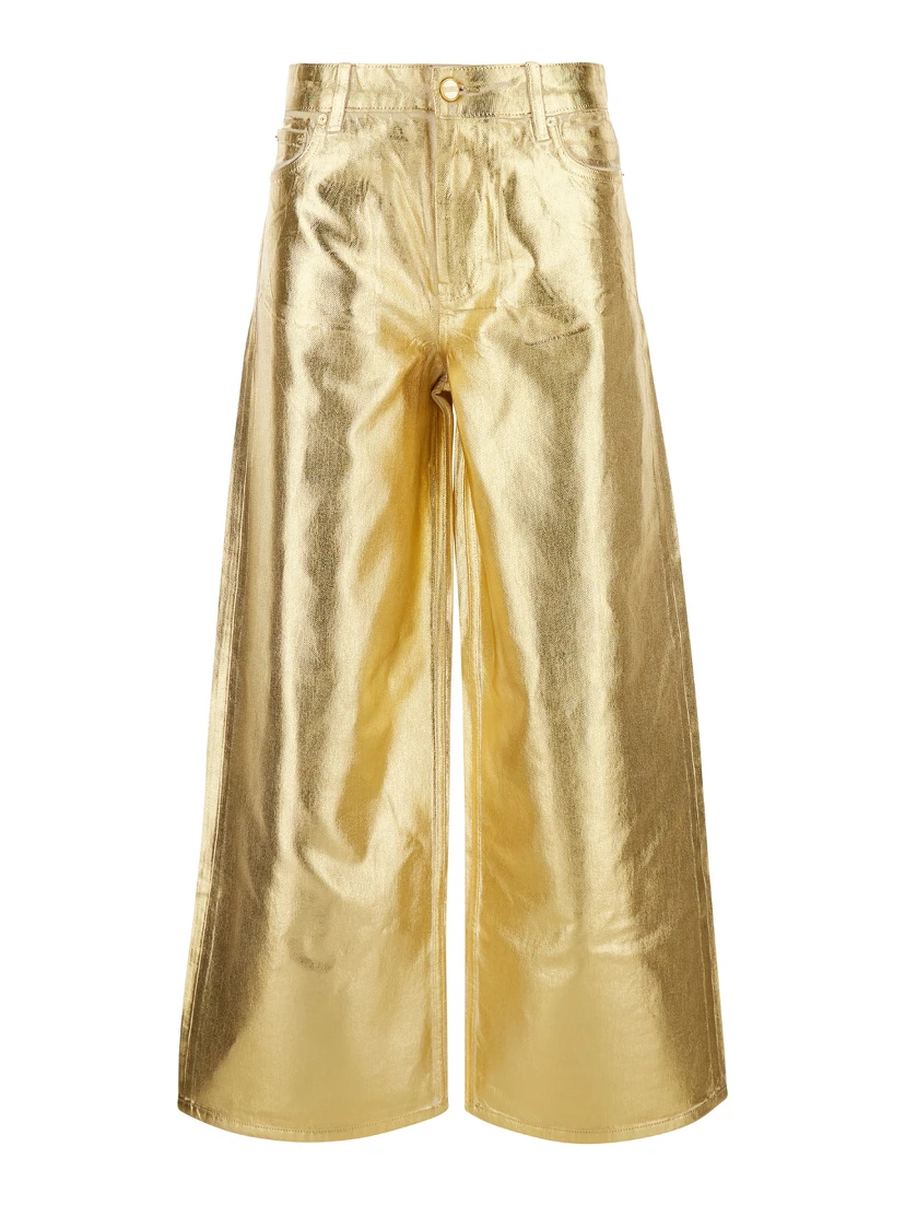 Gold Five Pockets Wide Jeans in Laminated Fabric Woman