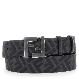 Black Reversible Belt with FF Logo Buckle in Leather Man