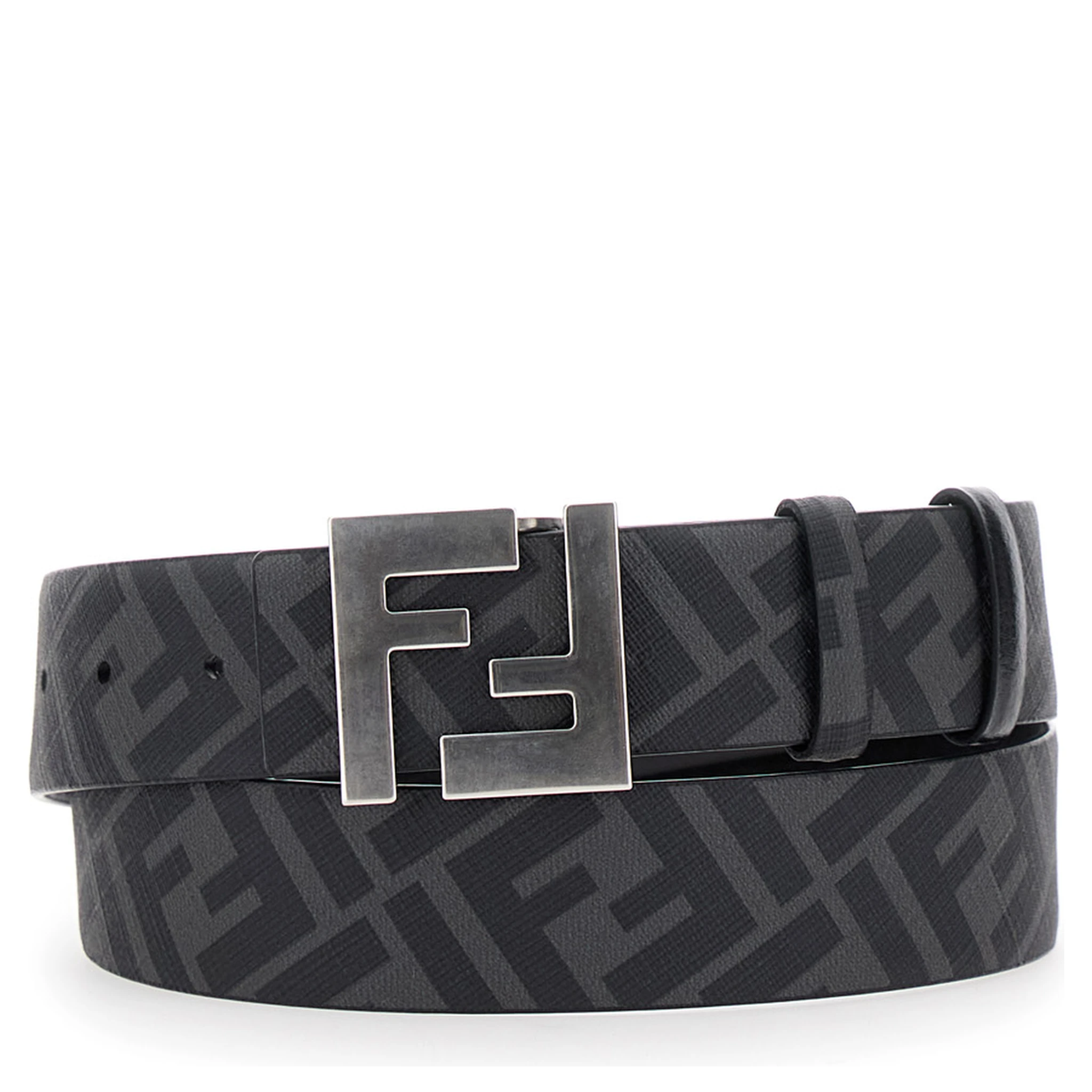 Black Reversible Belt with FF Logo Buckle in Leather Man