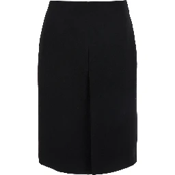 Black High Waist Skirt with Logo Lettering on Waist and Zip Puller in Wool Woman