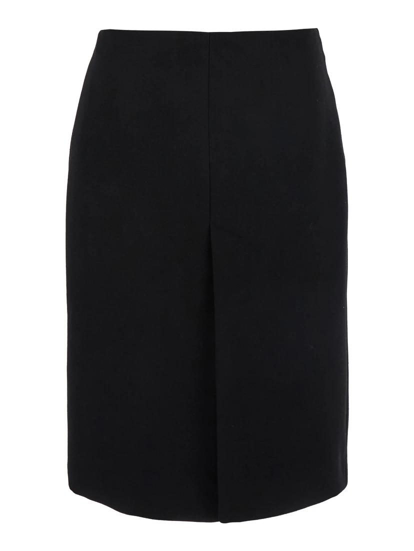 Black High Waist Skirt with Logo Lettering on Waist and Zip Puller in Wool Woman