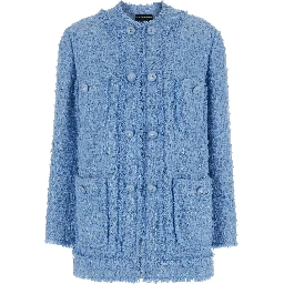 Light blue Single-Breasted Jacket with Logo Detail on Buttons in Cotton Blend Woman