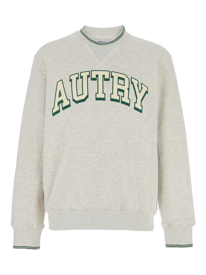 Grey Crewneck Sweatshirt with Logo Print in Jersey Man