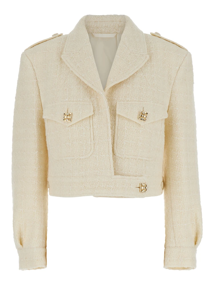 White Jacket with Logo 4G Detail on the buttons in Wool Blend Woman