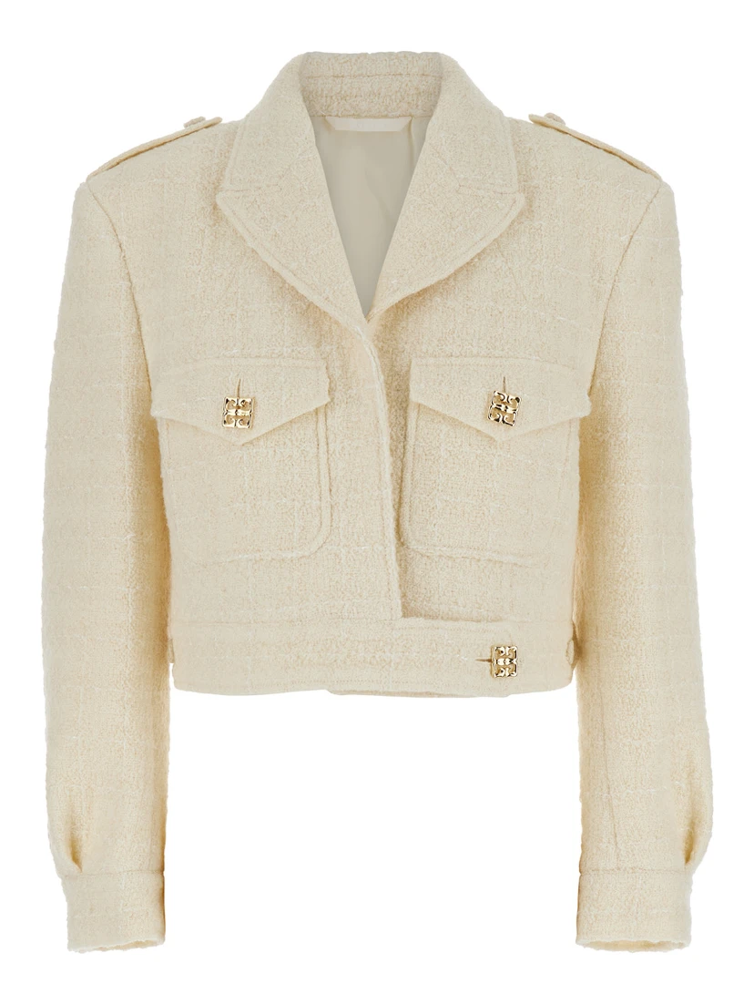White Jacket with Logo 4G Detail on the buttons in Wool Blend Woman