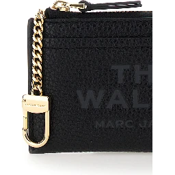 Black Wallet with Logo Detail and Snap Hook in Grained Leather Woman
