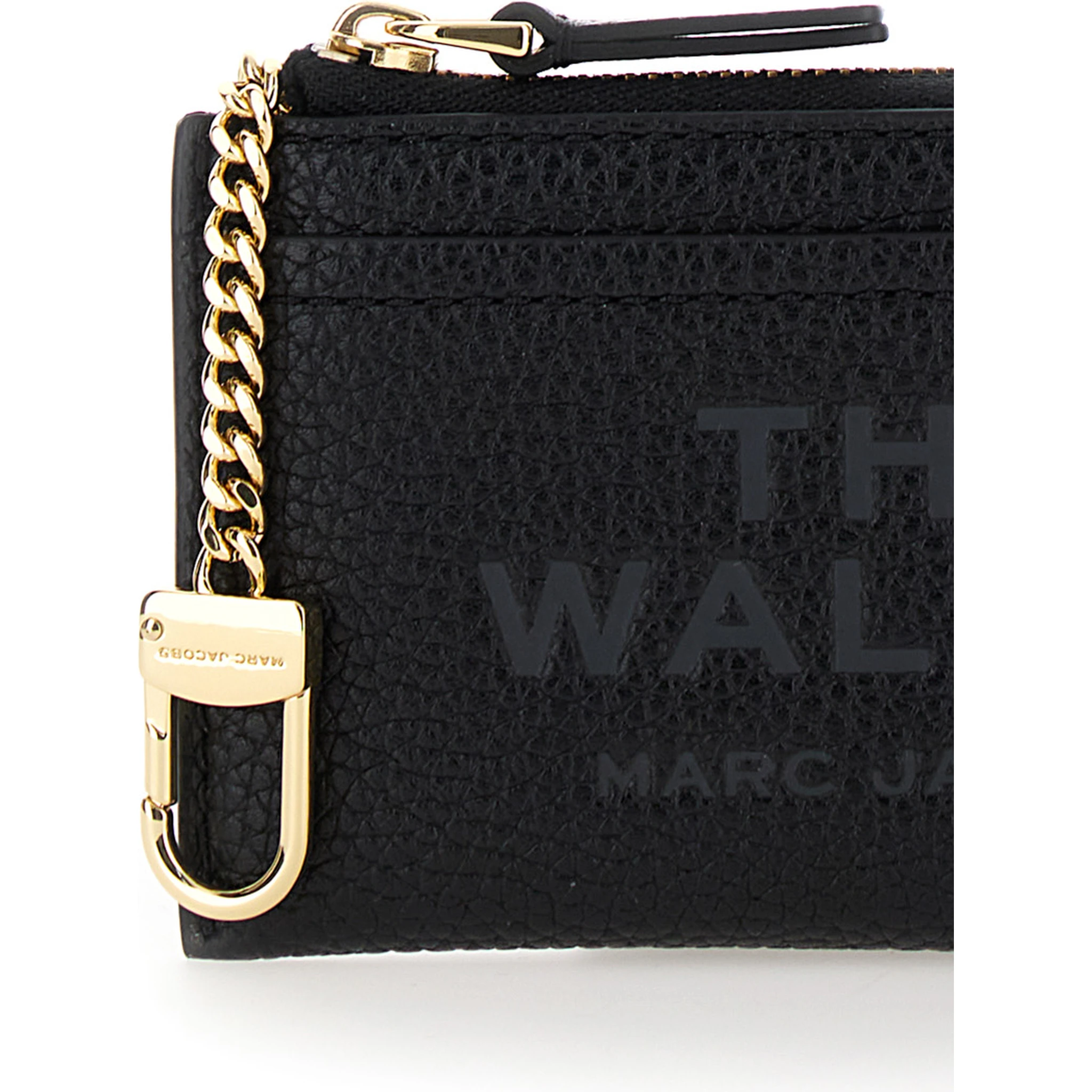 Black Wallet with Logo Detail and Snap Hook in Grained Leather Woman
