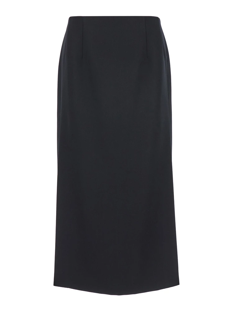Grisaille Black Midi Skirt with Side Splits in Wool Woman