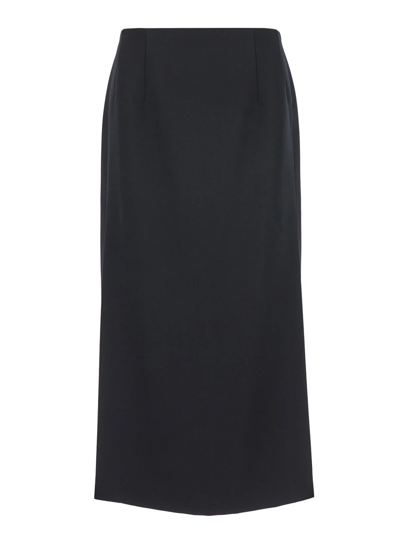 Grisaille Black Midi Skirt with Side Splits in Wool Woman