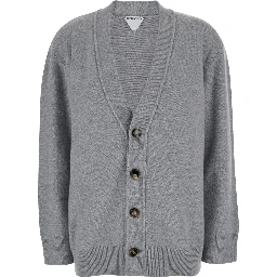 Grey Cardigan with Intrecciato Patch in Cashmere Woman