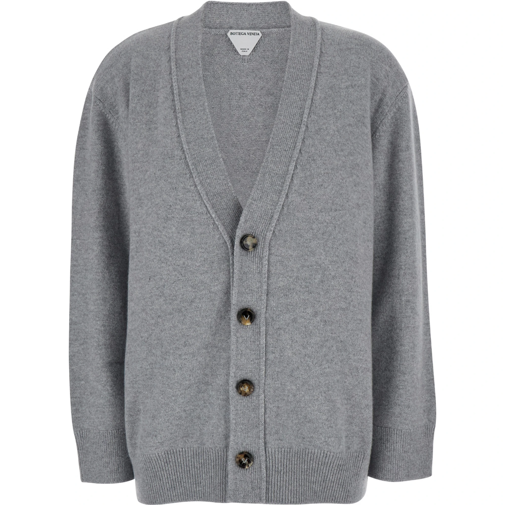 Grey Cardigan with Intrecciato Patch in Cashmere Woman