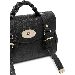 حقيبة يد صغيرة سوداء من أليكسا، مزودة بحزام كتف قابل للتعديل والإزالة ومقبض مضفر من الجلد المحبب للنساء